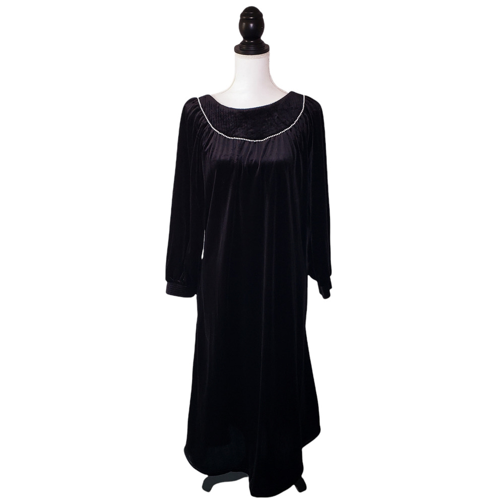 Vintage Tom Bezduda for Barad & Co Black Velvet Nightie Dress Size Large